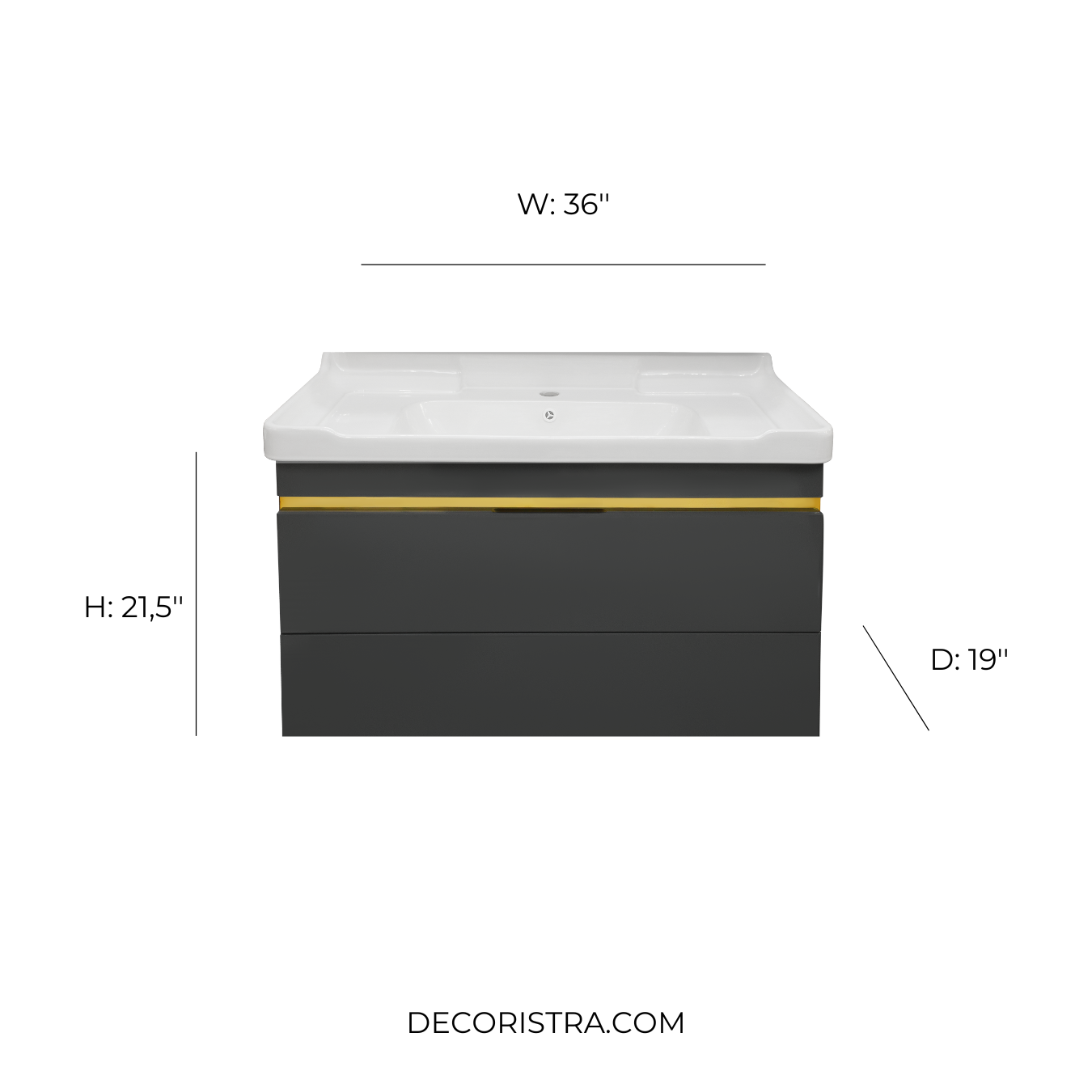 36'' Ancona modern gray vanity with gold