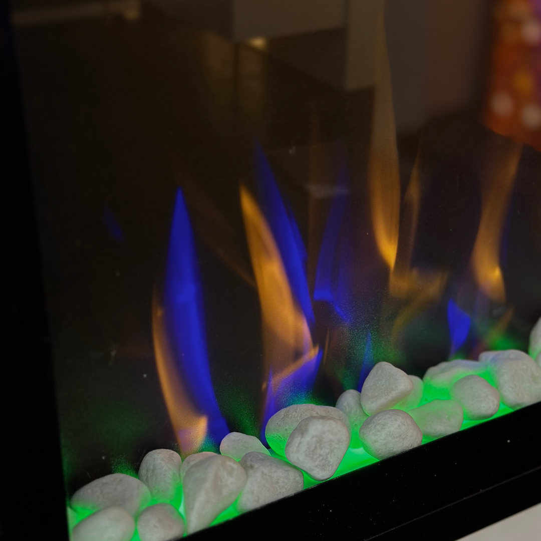 60" Pebbles Electric Fireplace - panoramic full view