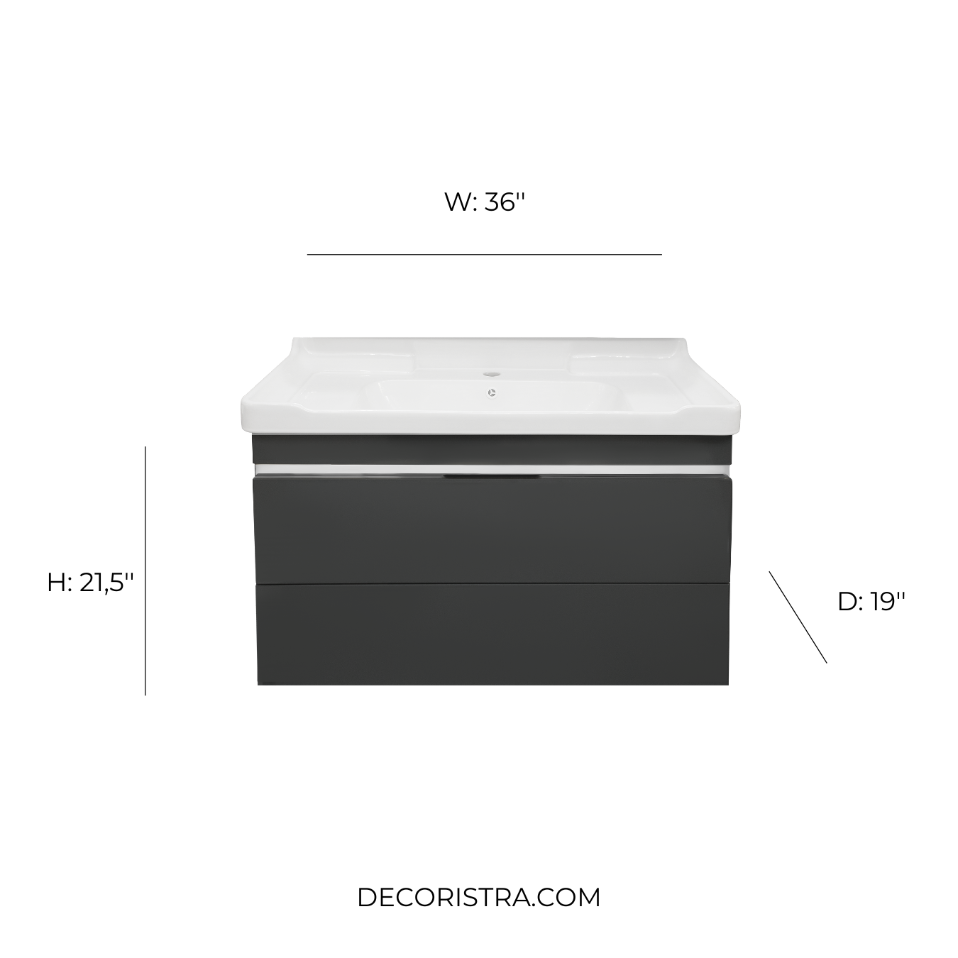 36'' Ancona modern grey vanity with silver