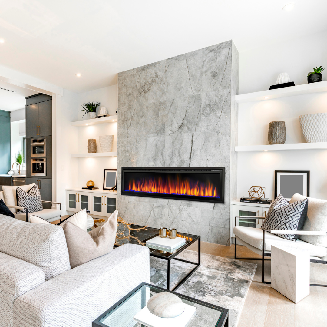 50" Pebbles Electric Fireplace - panoramic full view