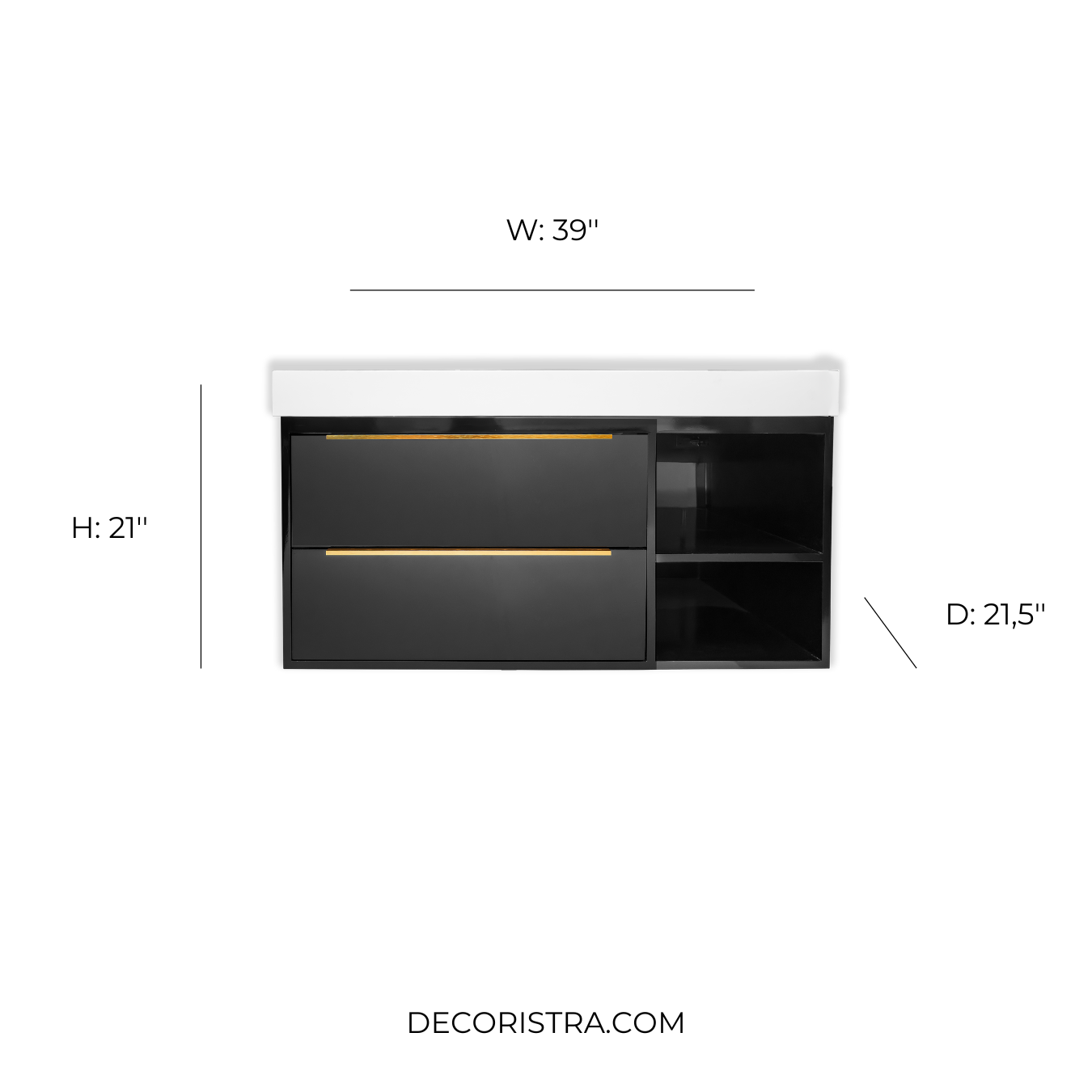 39'' Prato modern black bathroom vanity