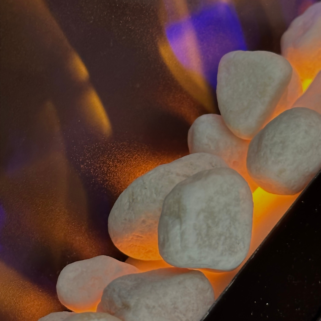 60" Pebbles Electric Fireplace - panoramic full view