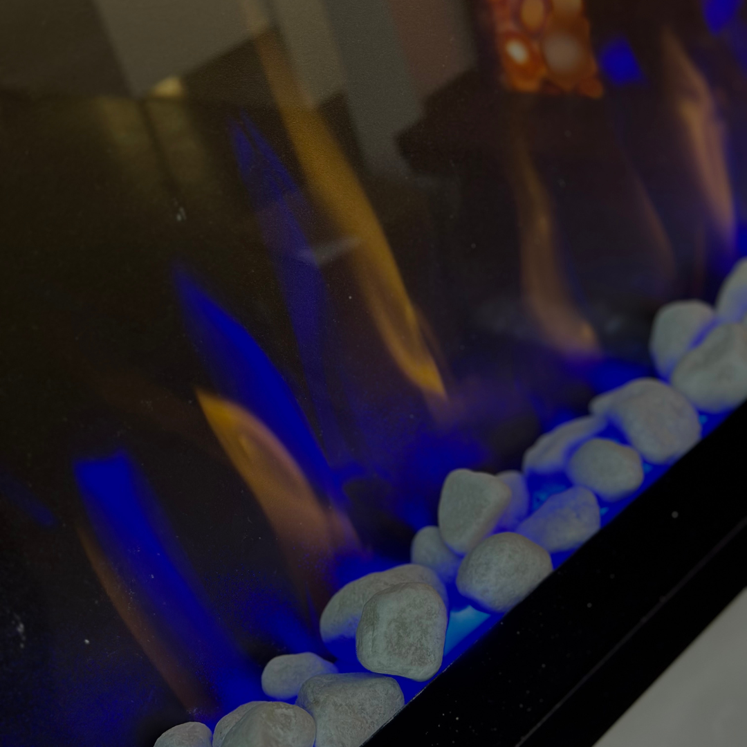 60" Pebbles Electric Fireplace - panoramic full view