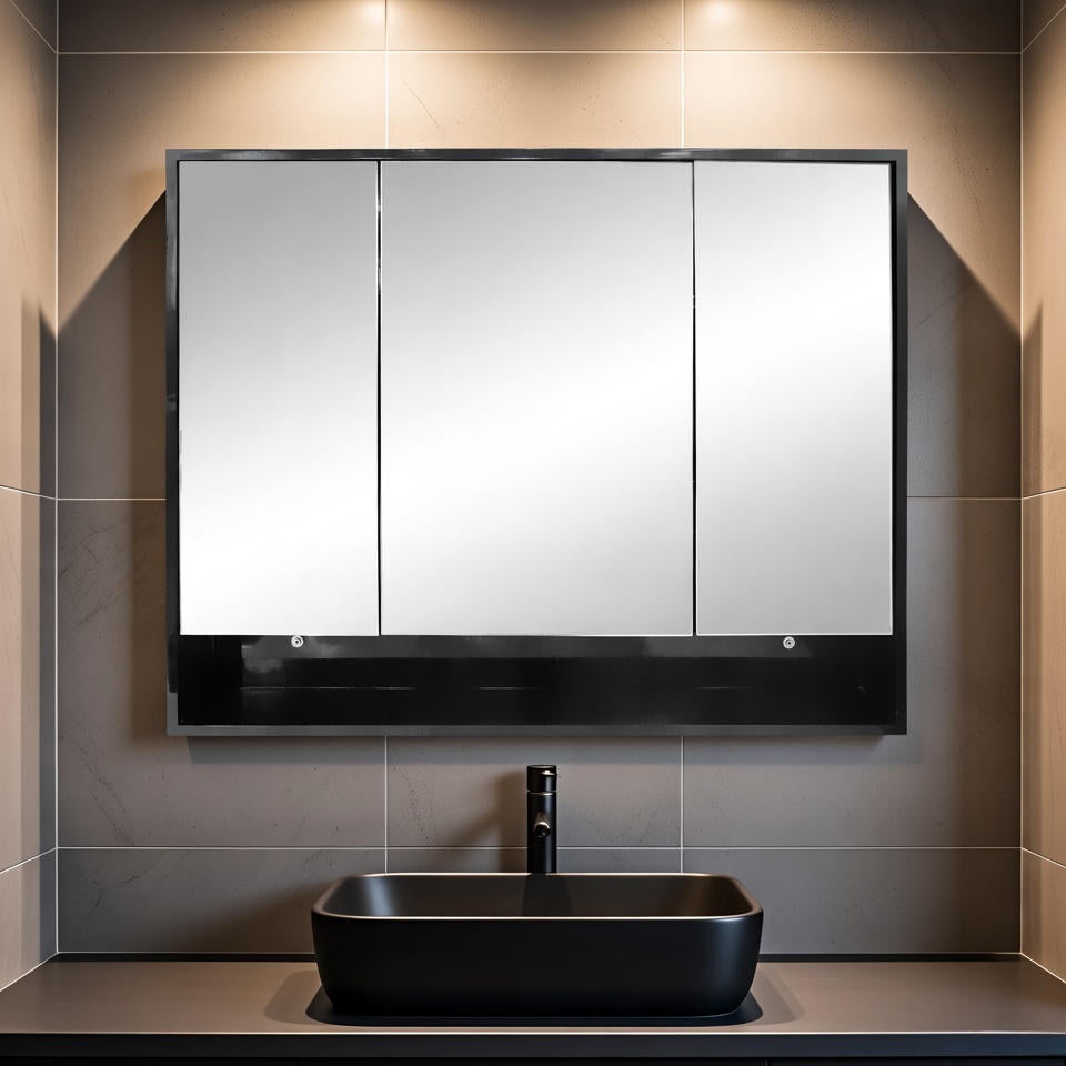39'' Nero modern laquered bathroom wall cabinet with 3 mirror doors