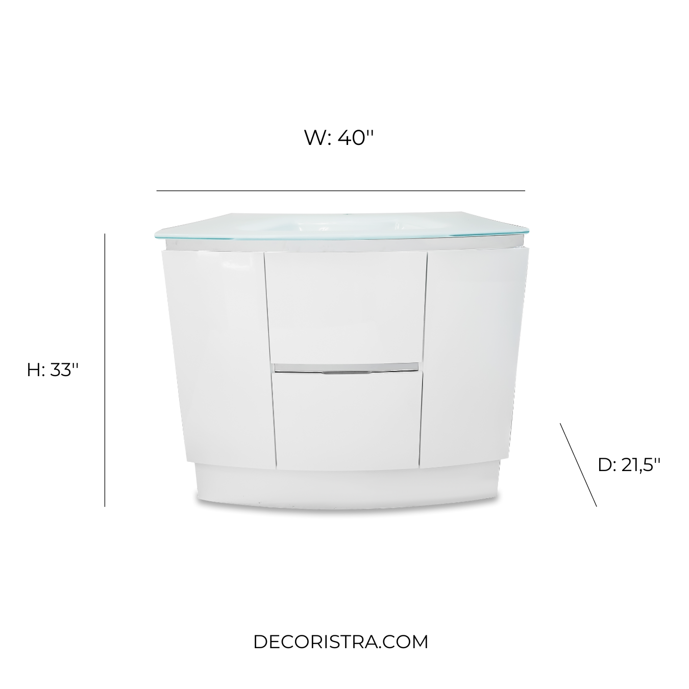 40'' Trieste asymmetrical white with silver vanity