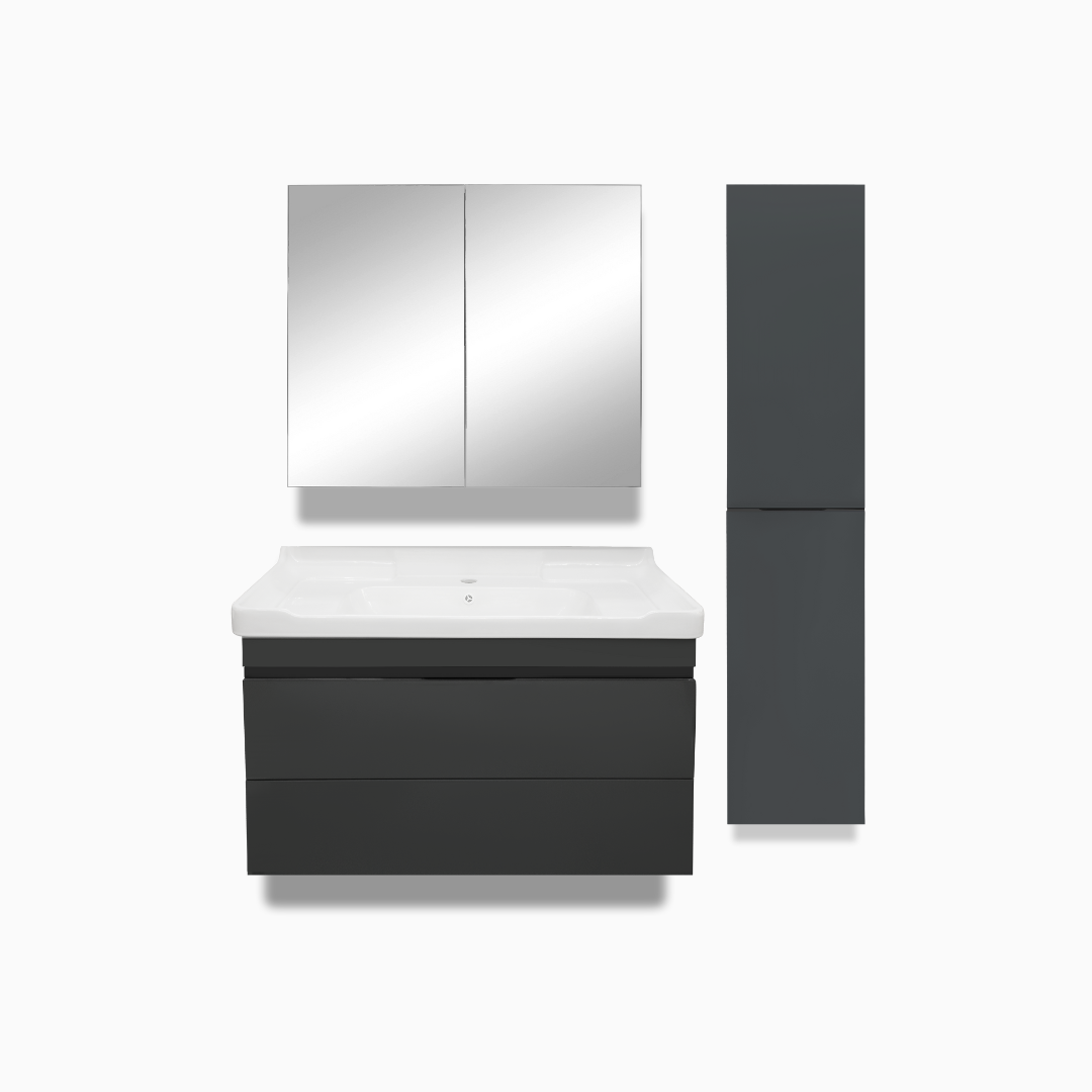 34'' Ancona modern grey bathroom wall cabinet with 2 mirror doors