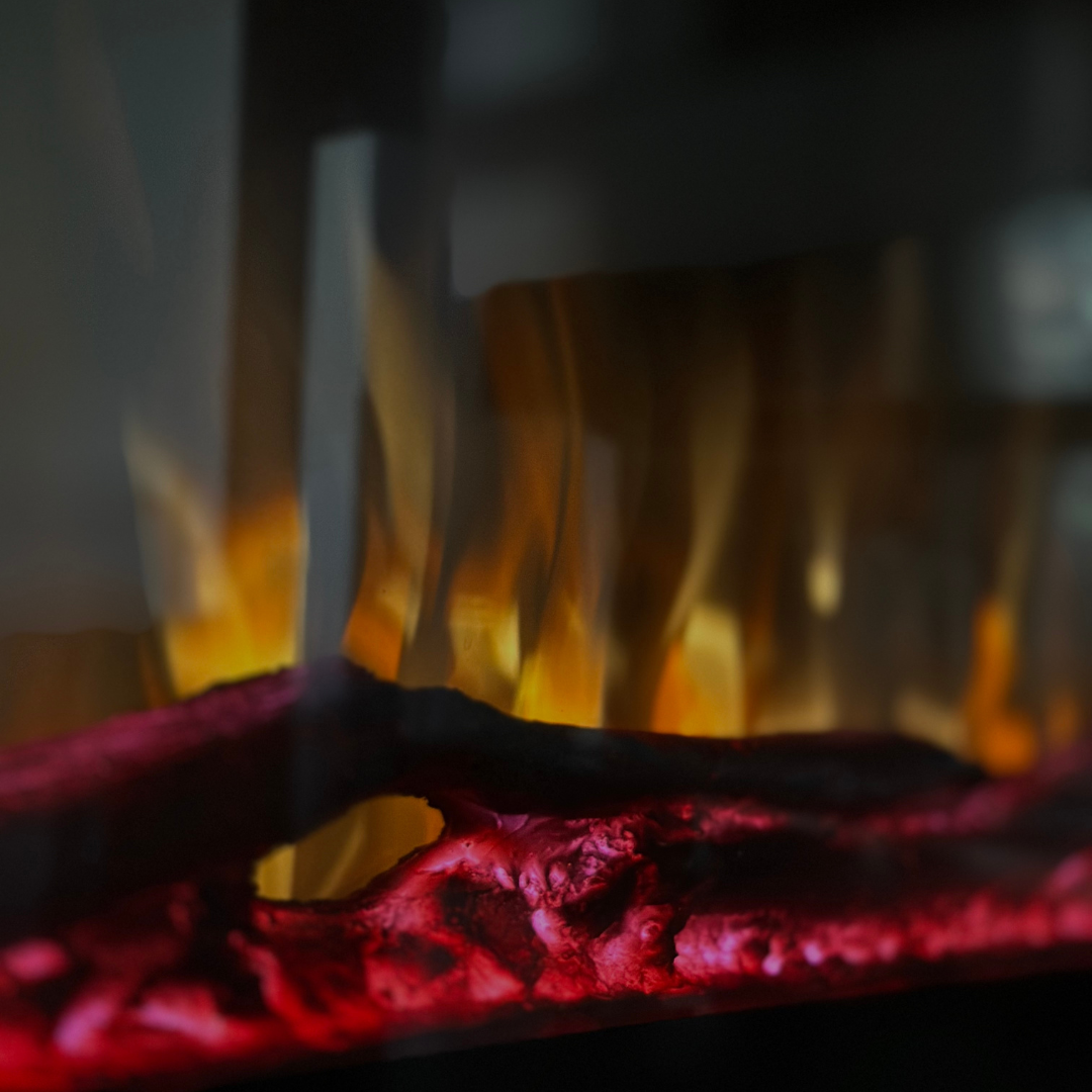 60" Log Electric Fireplace - full panoramic view