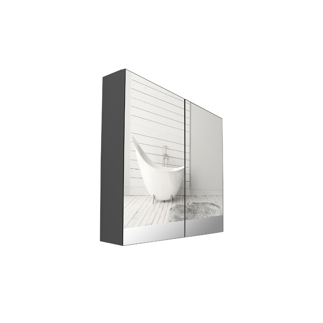34'' Ancona modern grey bathroom wall cabinet with 2 mirror doors
