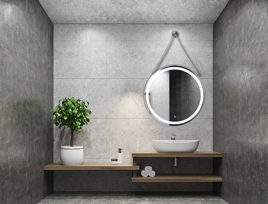 32''Annapolis Round LED Illuminated Mirror with Touch Sensor in elegant silver metal frame