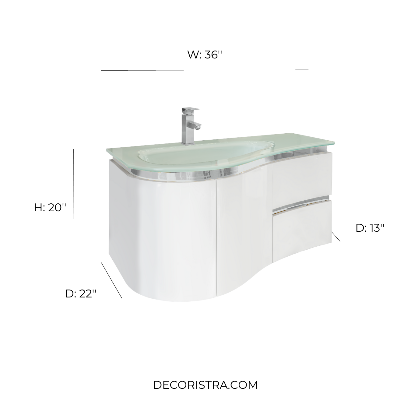 36'' Santorini white with silver bathroom vanity