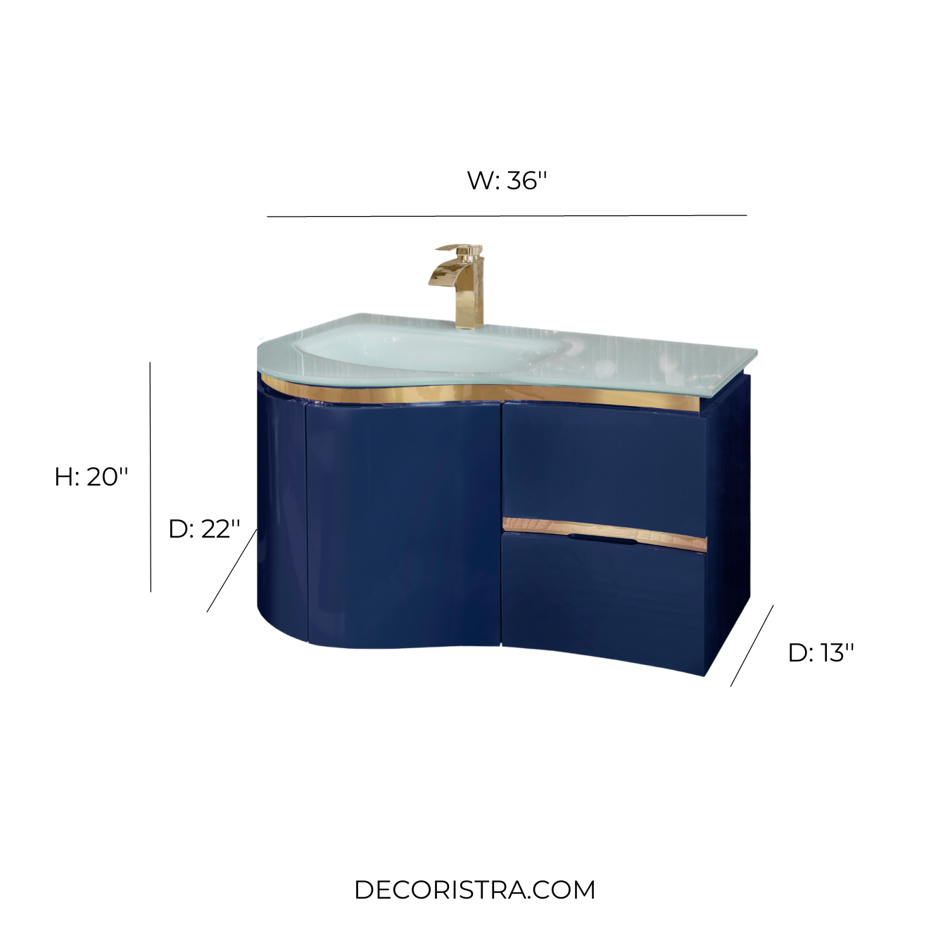 36'' Santorini blue with gold bathroom vanity