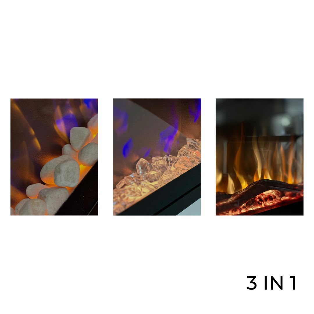 50" Pebbles + Crystal + Log Electric Fireplace - 3 in 1