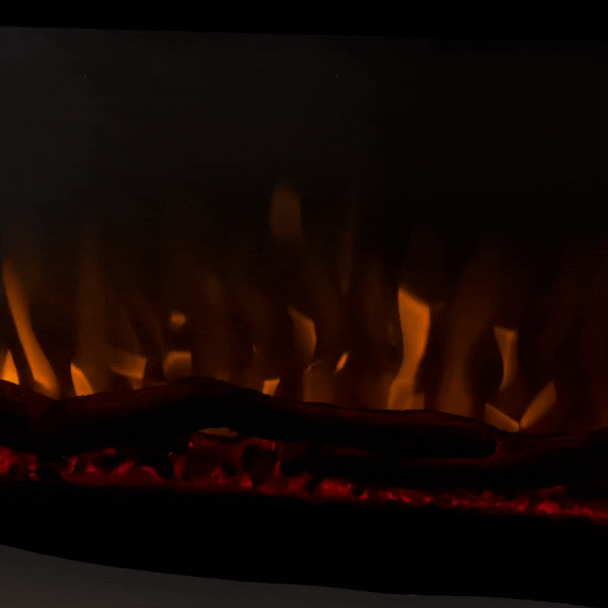 60" Log Electric Fireplace - full panoramic view