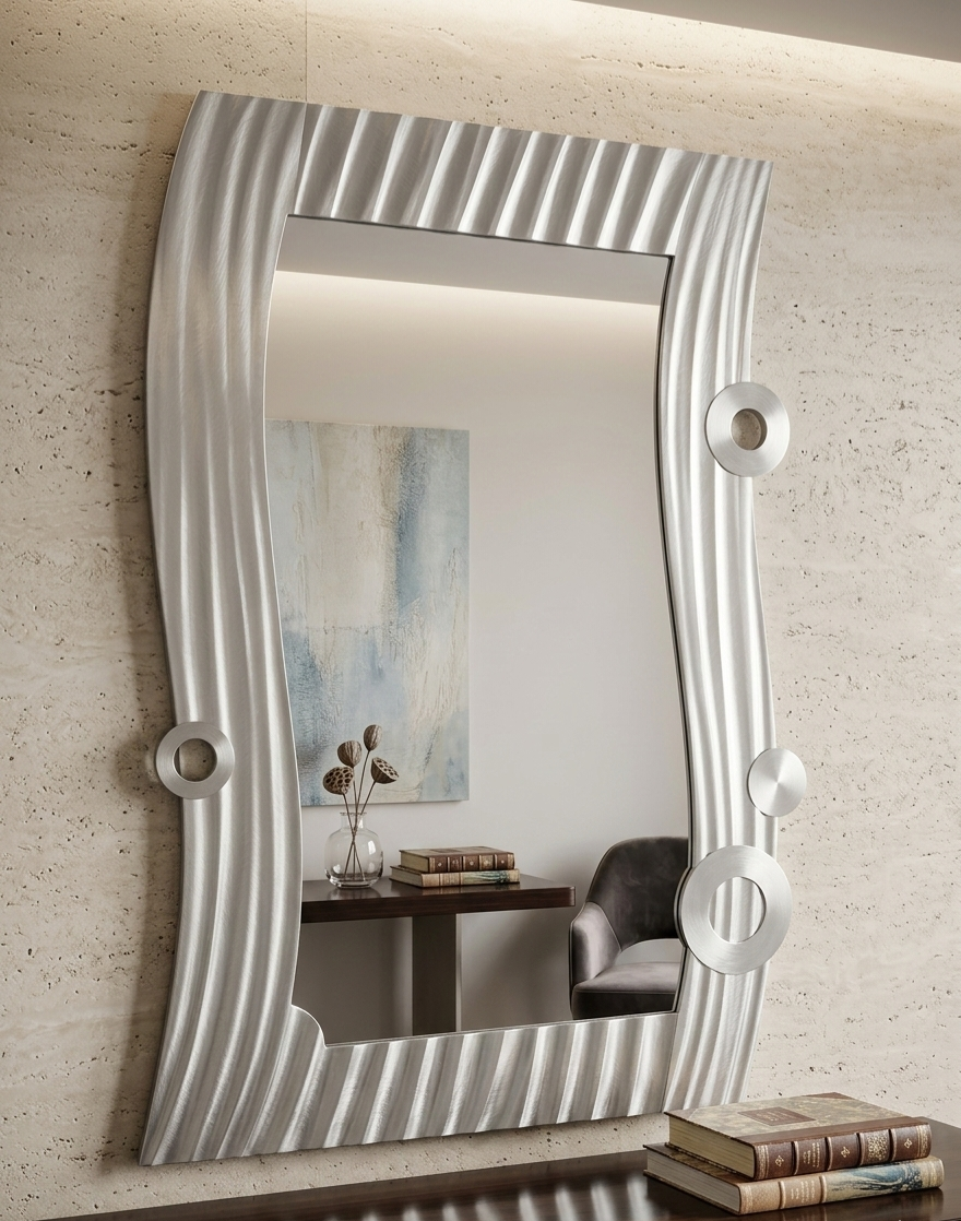 48" L'Éclat de la Côte Meridian Wave Mirror- Masterpiece in Sculpted Aluminum