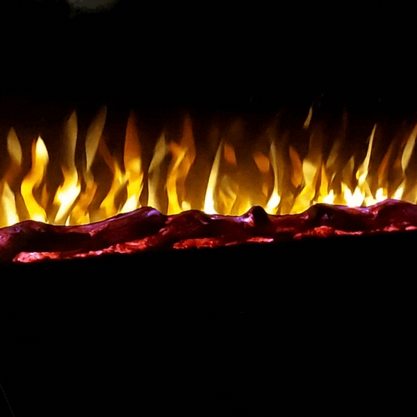 60" Log Electric Fireplace - full panoramic view