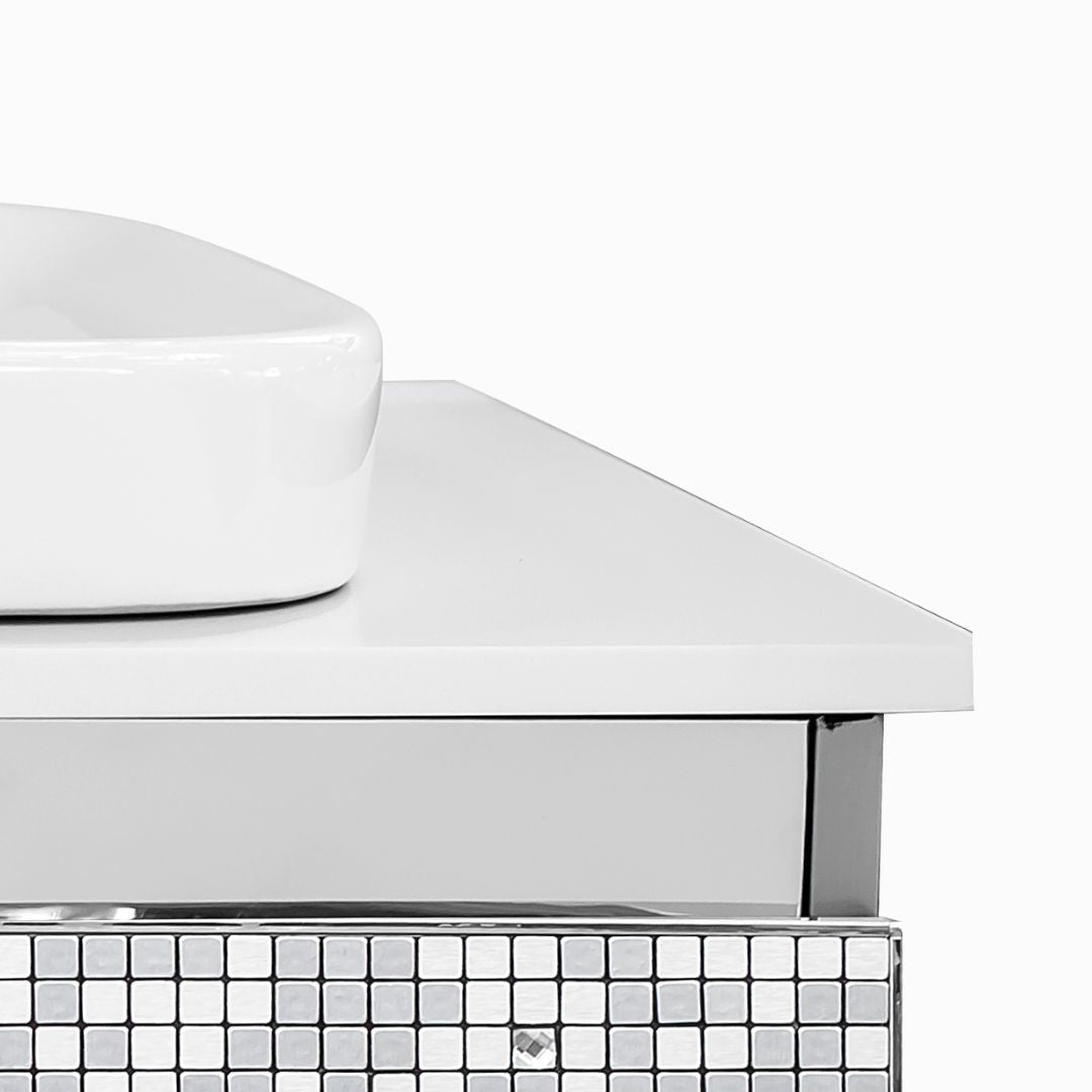silver vanity with sink