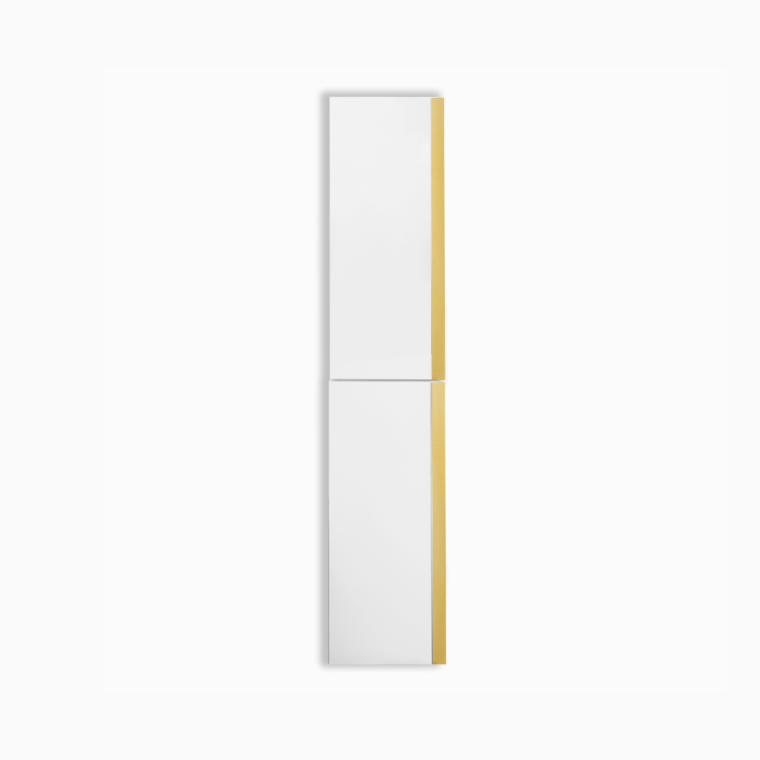 Wall cabinet white high gloss finish with gold trim