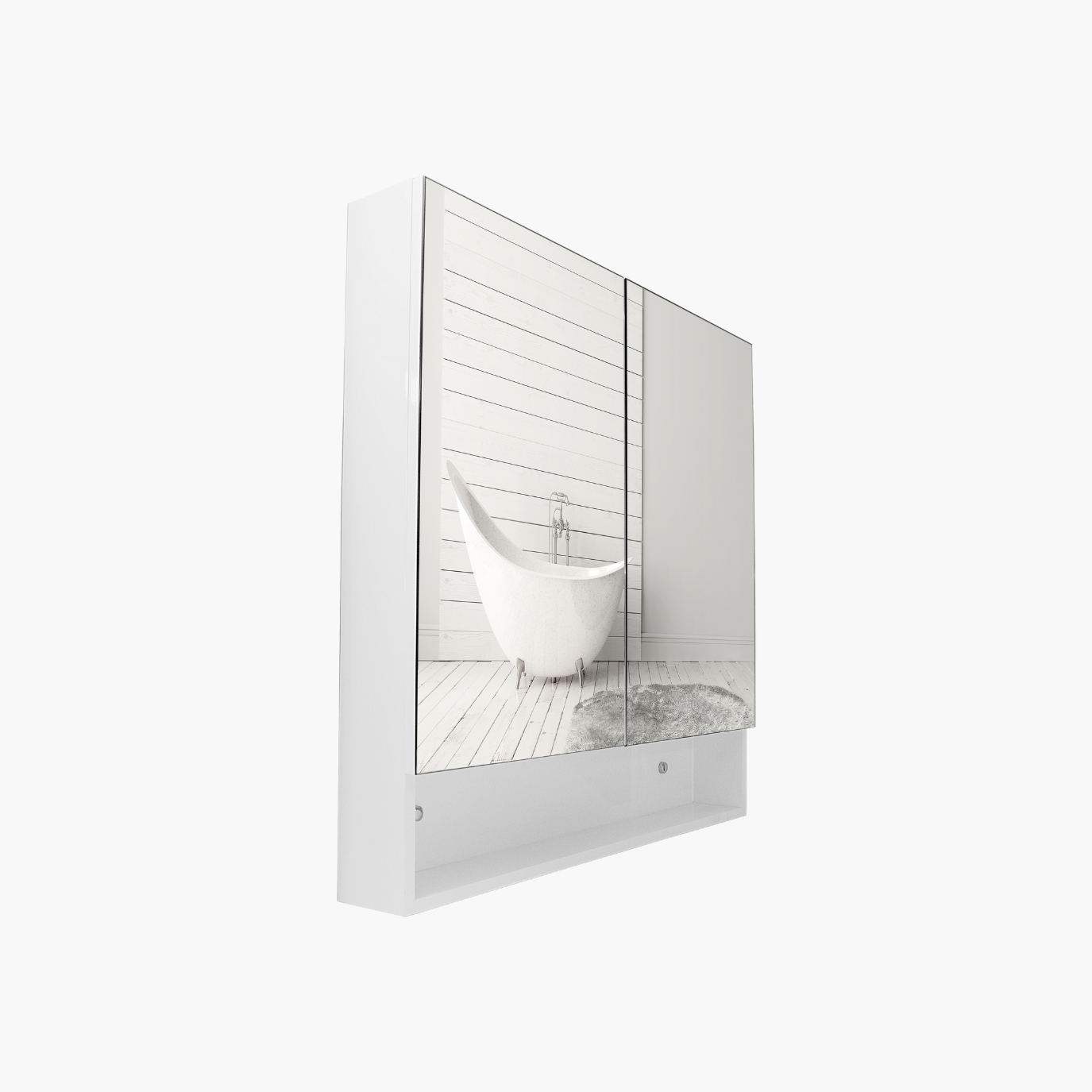 30'' Béarn white bathroom wall cabinet with 2 mirror doors