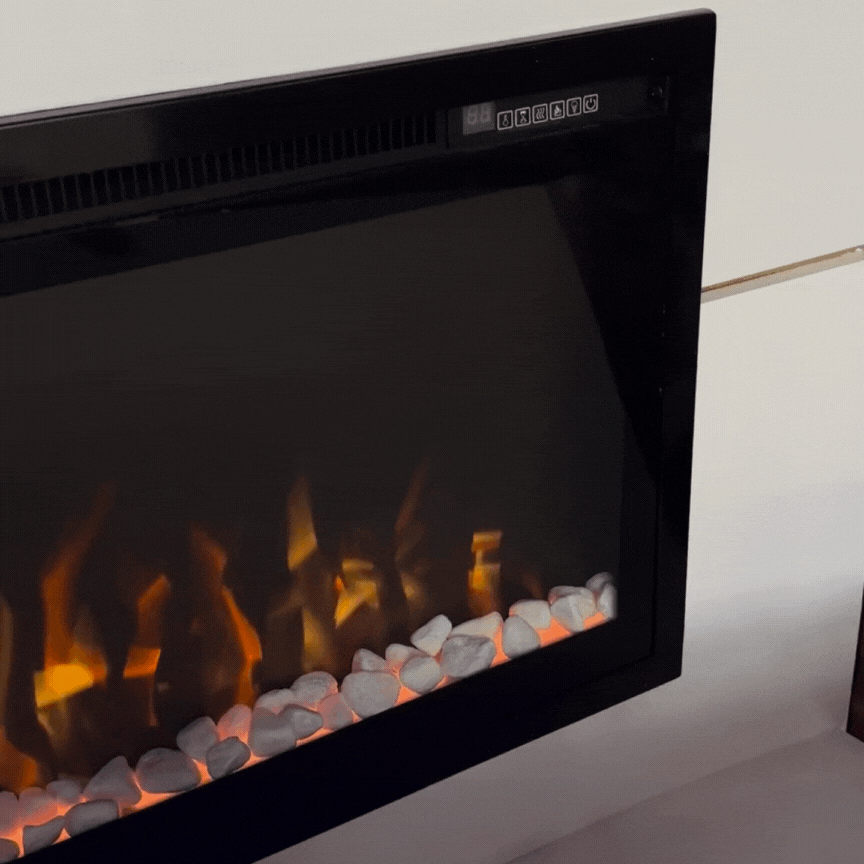 60" Pebbles Electric Fireplace - panoramic full view