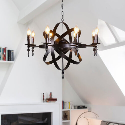 6 Lights Black Wrought Iron Spherical Chandelier Pendant