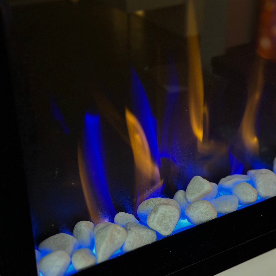 60" Pebbles Electric Fireplace - panoramic full view