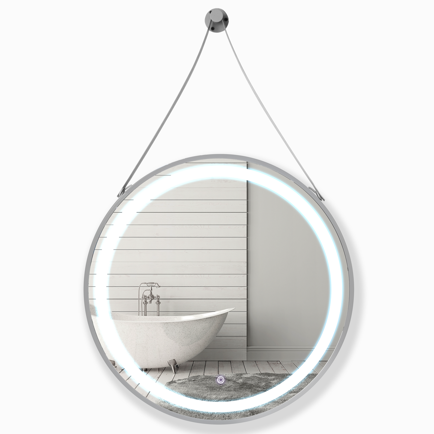 32''Annapolis Round LED Illuminated Mirror with Touch Sensor in elegant silver metal frame