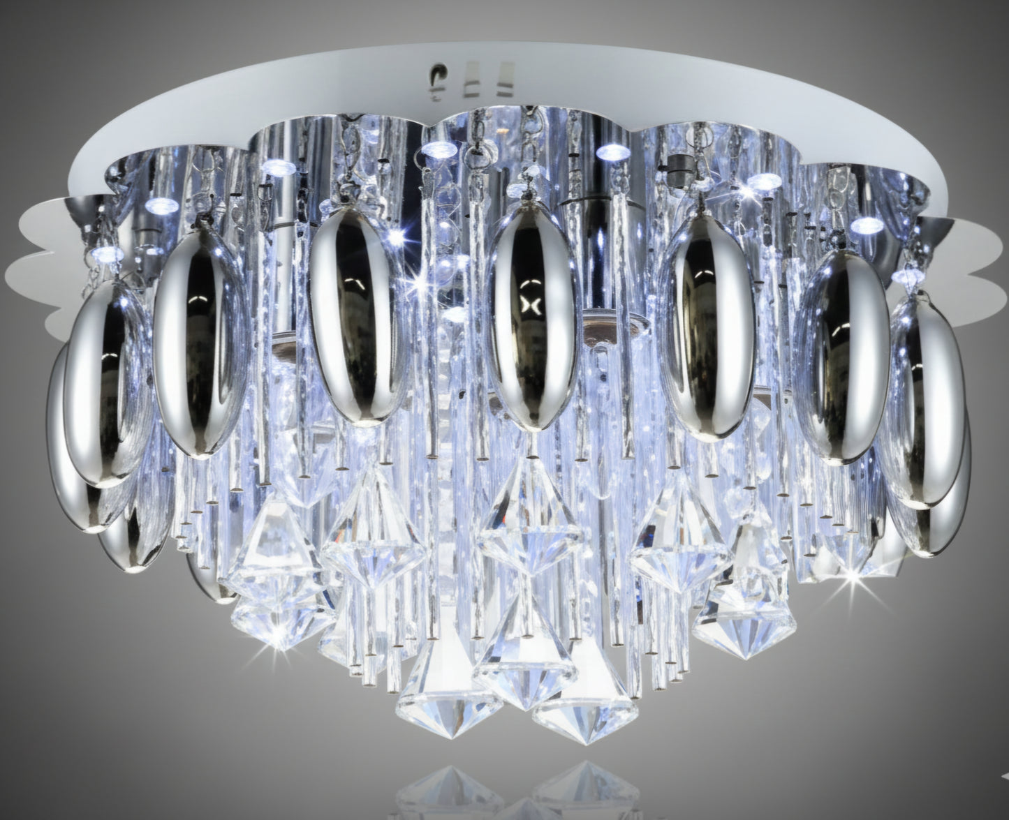 Aura chromed metal and crystal chandelier