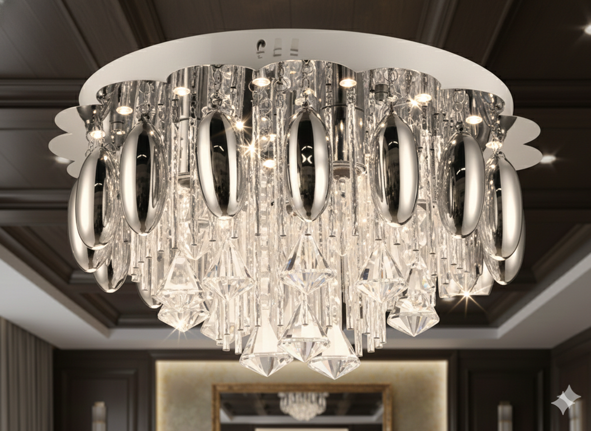 Aura chromed metal and crystal chandelier