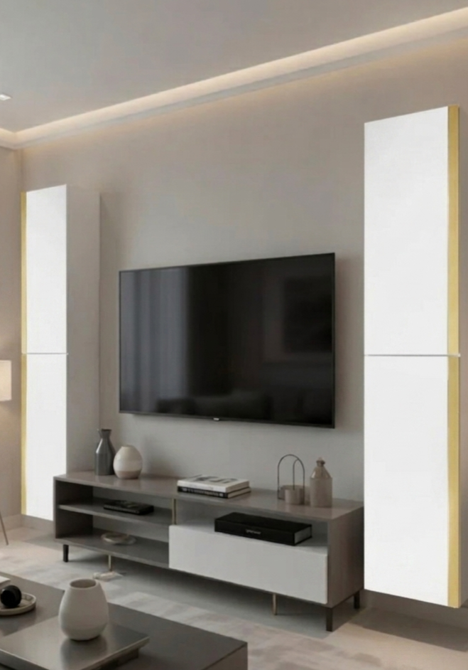 Wall cabinet white lacquered high gloss finish with gold accents