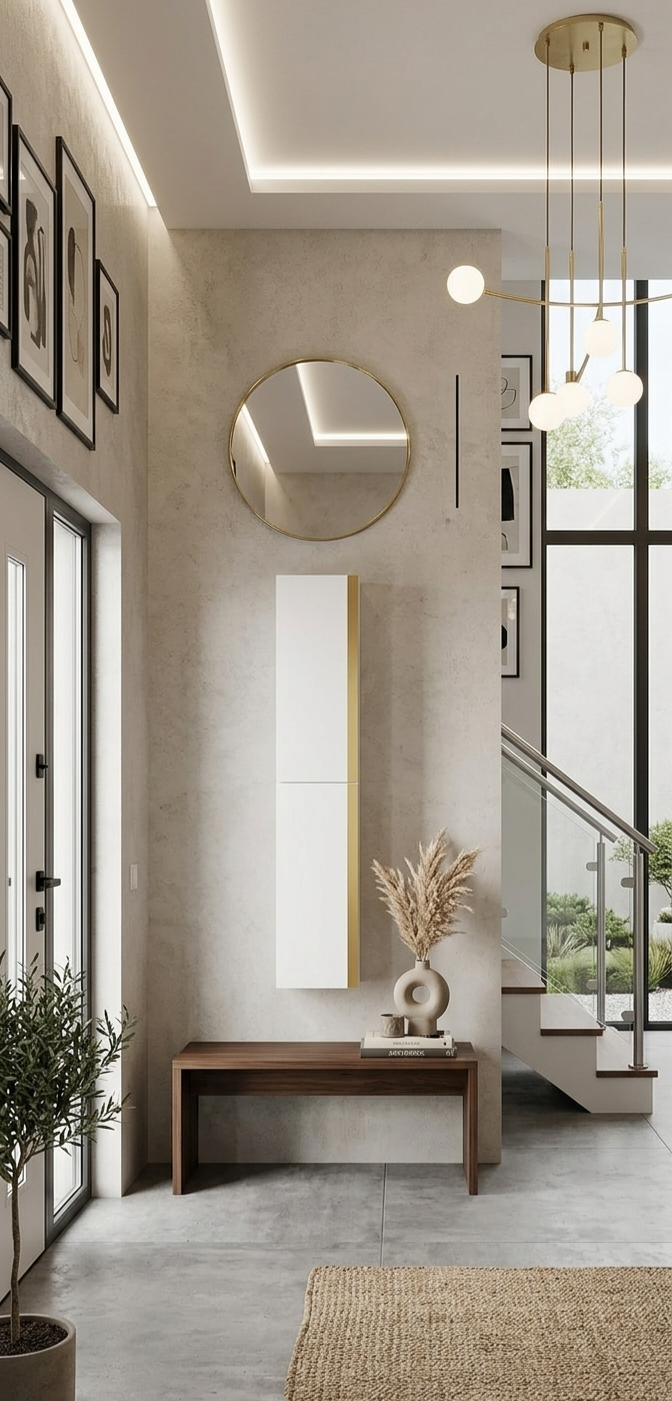 Wall cabinet white lacquered high gloss finish with gold accents