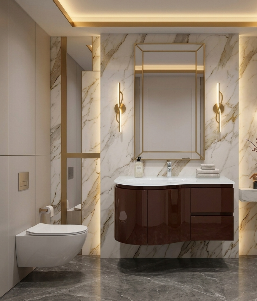 36''Milano Curva™ The Dark Espresso Curved floating Vanity with top