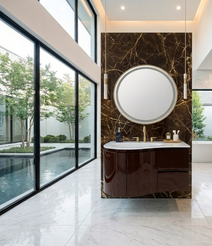 36''Milano Curva™ The Dark Espresso Curved floating Vanity with top