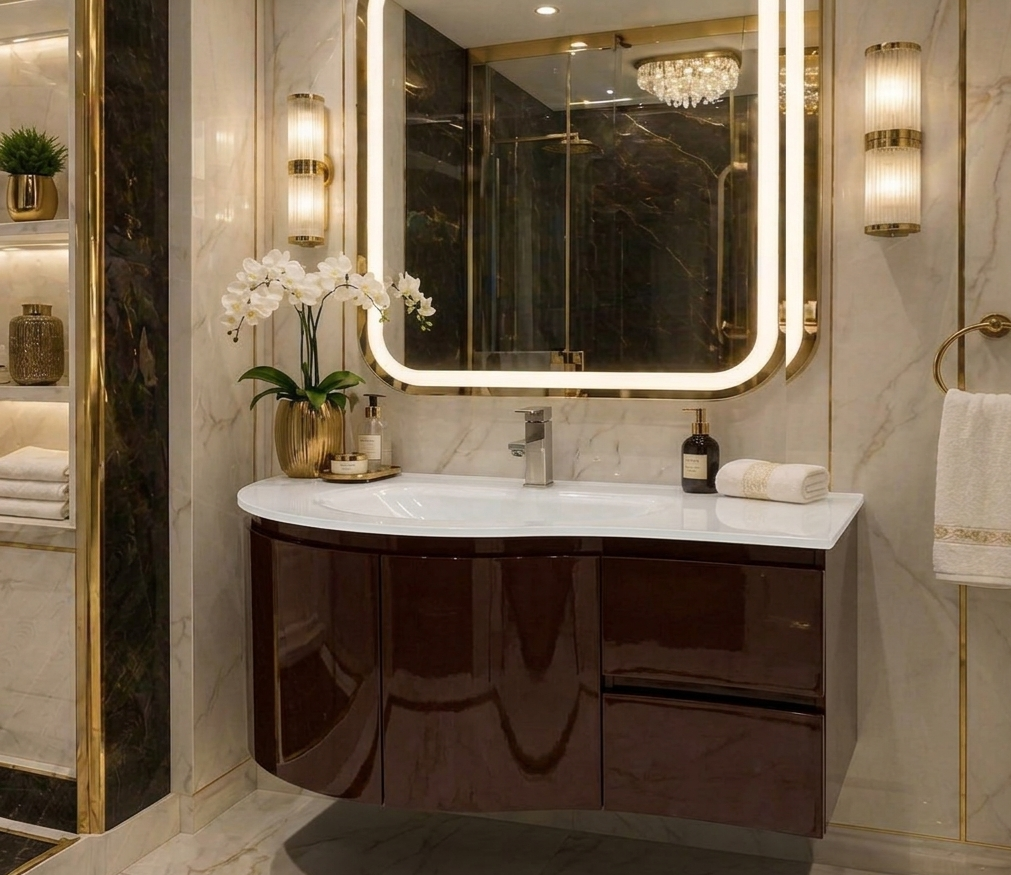 36''Milano Curva™ The Dark Espresso Curved floating Vanity with top