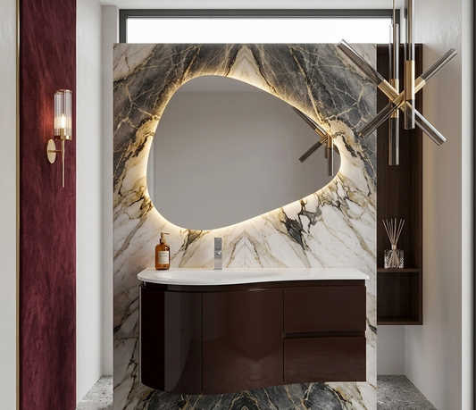 36''Milano Curva™ The Dark Espresso Curved floating Vanity with top