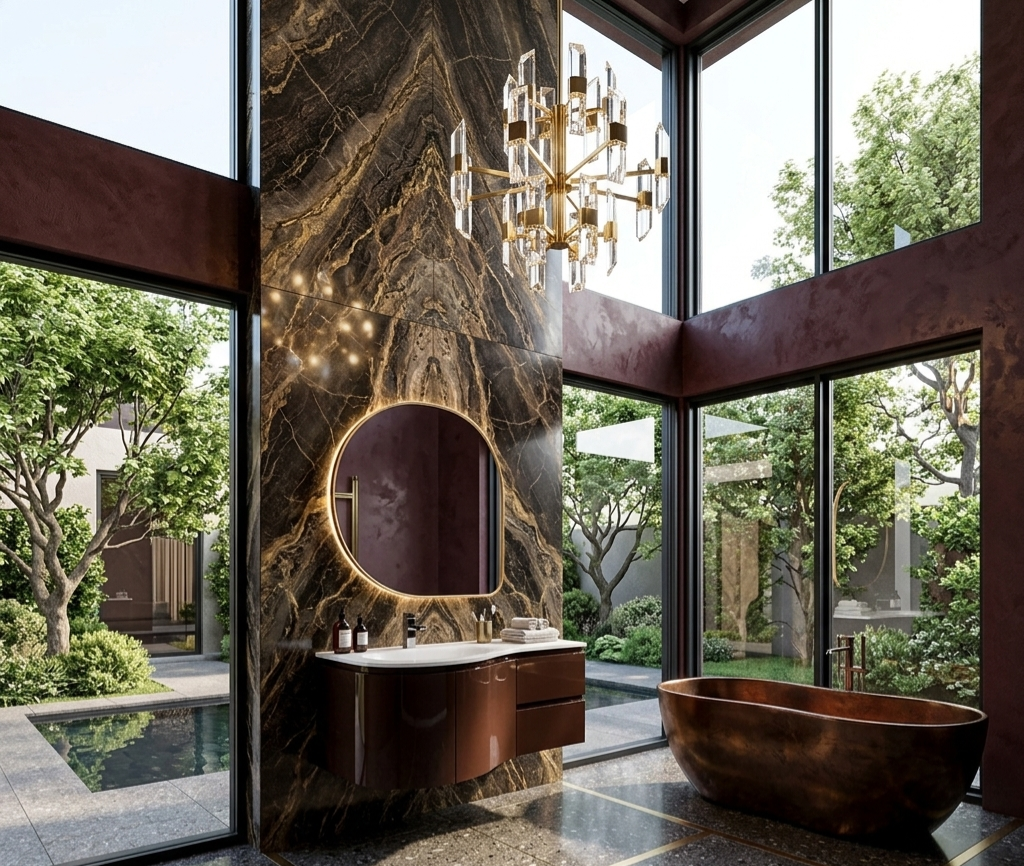 36''Milano Curva™ The Dark Espresso Curved floating Vanity with top