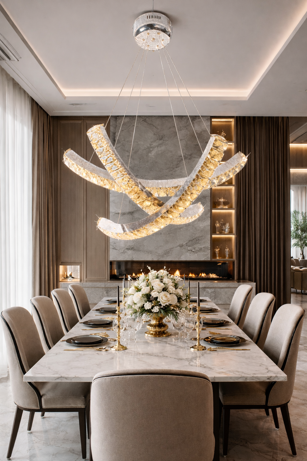 Versailles Chromed metal and  Cognac Crystal chandelier