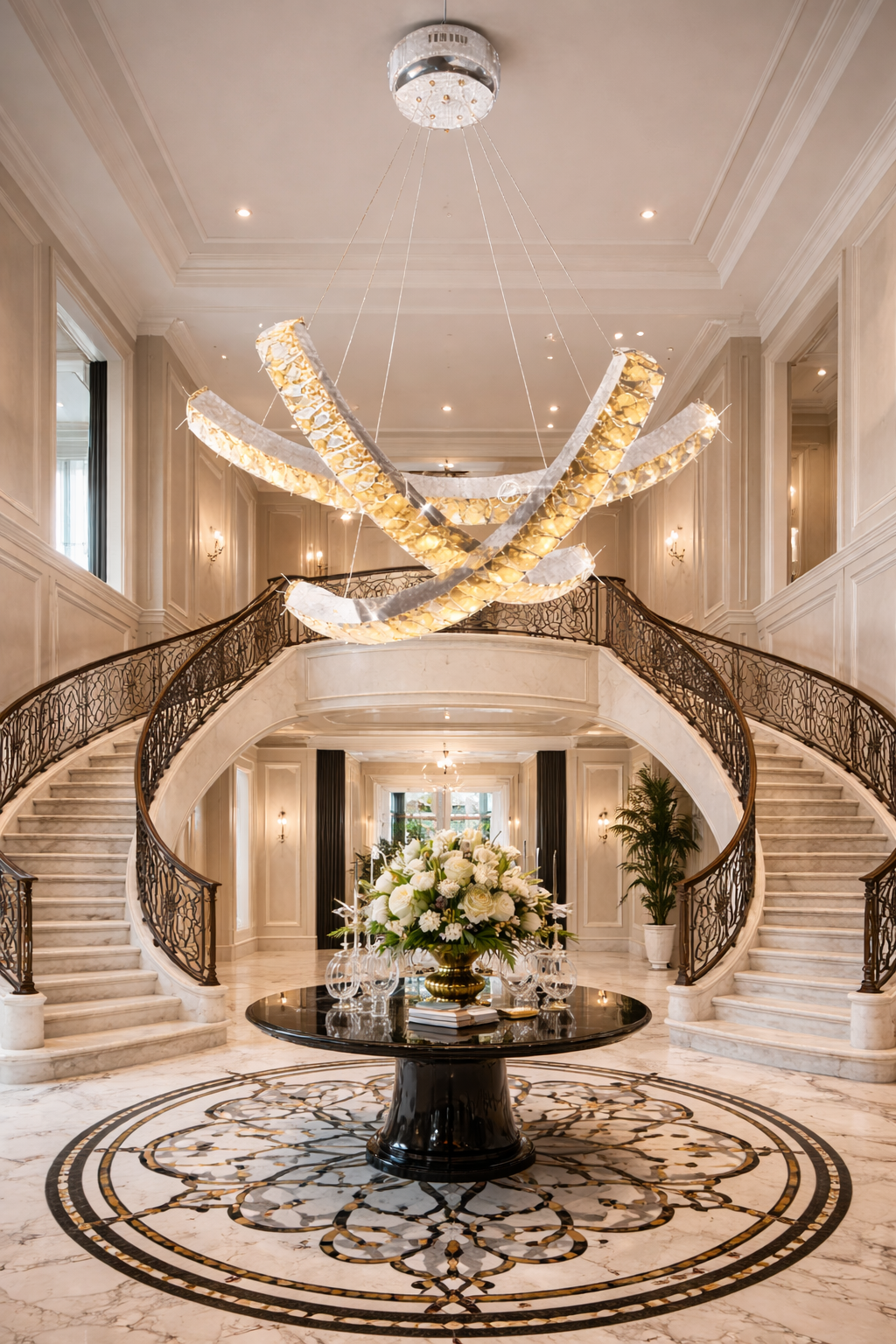 Versailles Chromed metal and  Cognac Crystal chandelier