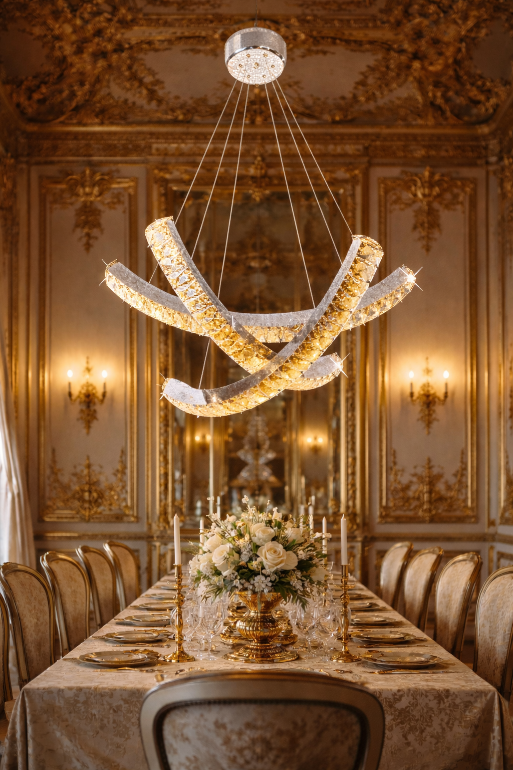 Versailles Chromed metal and  Cognac Crystal chandelier