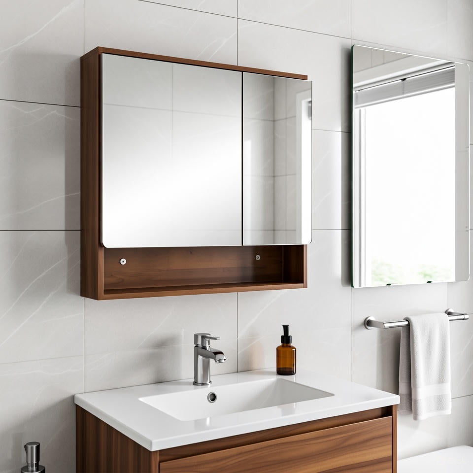 35'' Ancona modern wooden bathroom wall cabinet with 2 mirror doors
