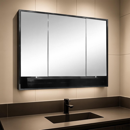 39'' Nero modern laquered  bathroom wall cabinet with 3 mirror doors