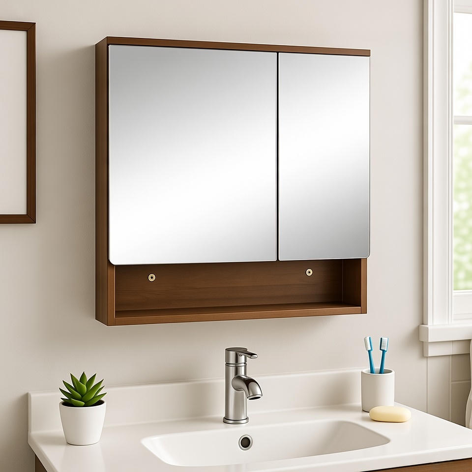 35'' Ancona modern wooden bathroom wall cabinet with 2 mirror doors