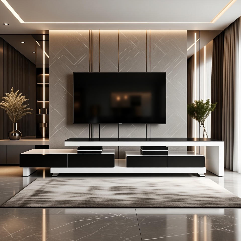 Milano black and white lacquered unit TV stand