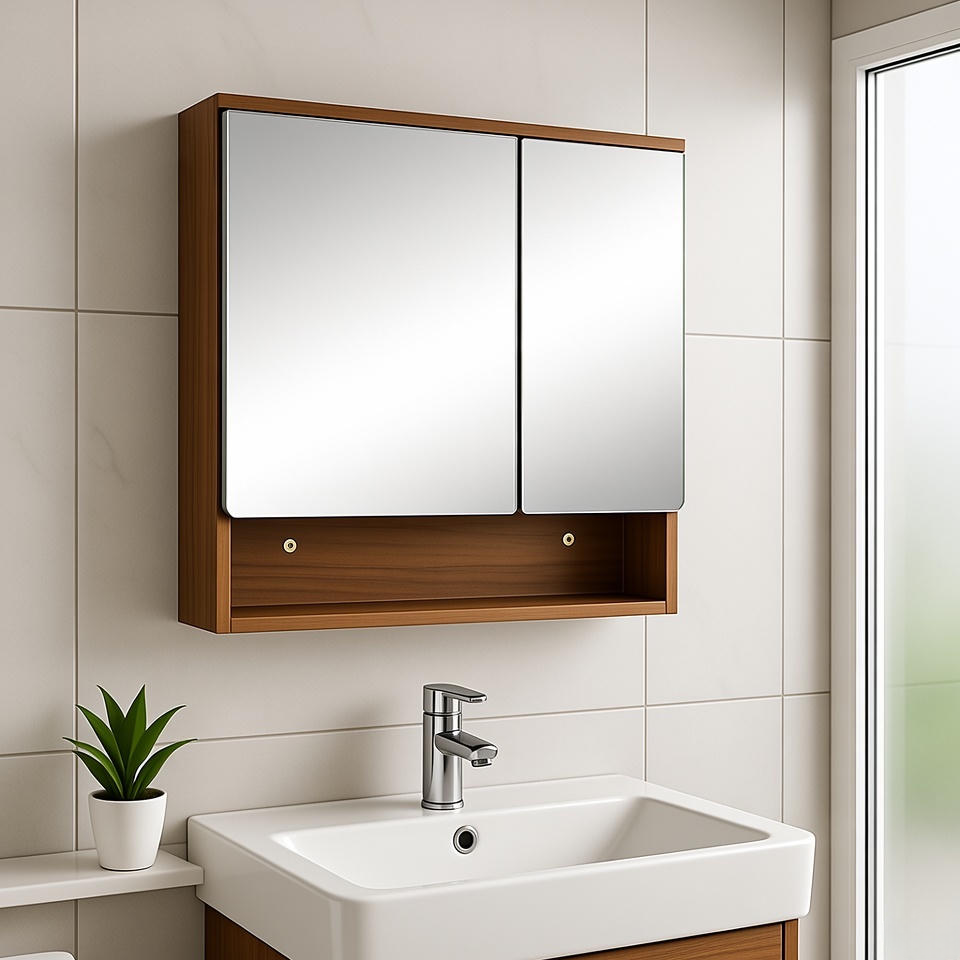 35'' Ancona modern wooden bathroom wall cabinet with 2 mirror doors