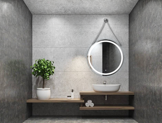 32''Annapolis Round LED Illuminated Mirror with Touch Sensor in elegant silver metal frame