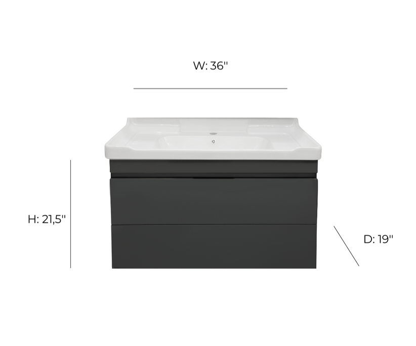 36'' Milano modern laquered floating bathroom vanity with  top