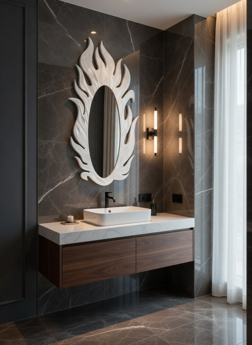 47.5 " The Phoenix Flame Mirror- Masterpiece in Sculpted Aluminum