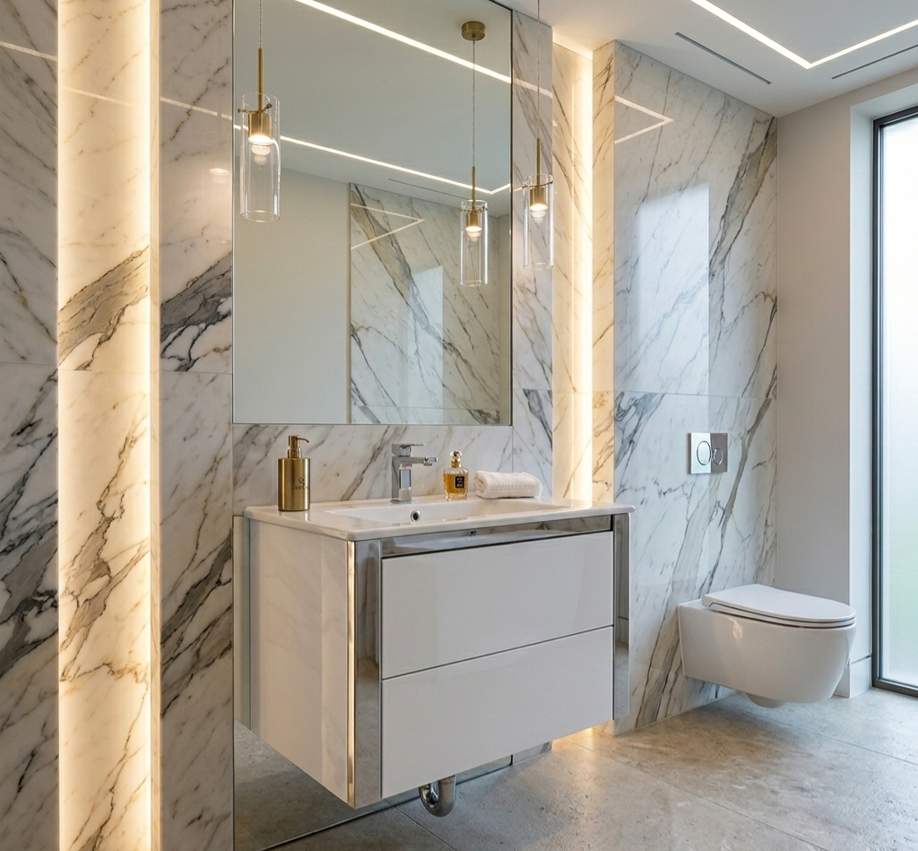 24'' Ancona modern white  lacquered high gloss  with silver accents floating vanity