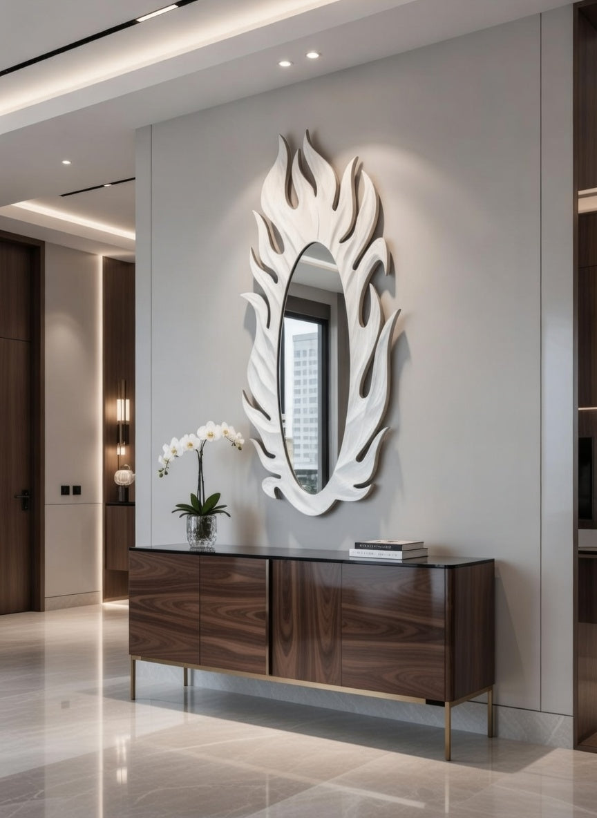 47.5 " The Phoenix Flame Mirror- Masterpiece in Sculpted Aluminum