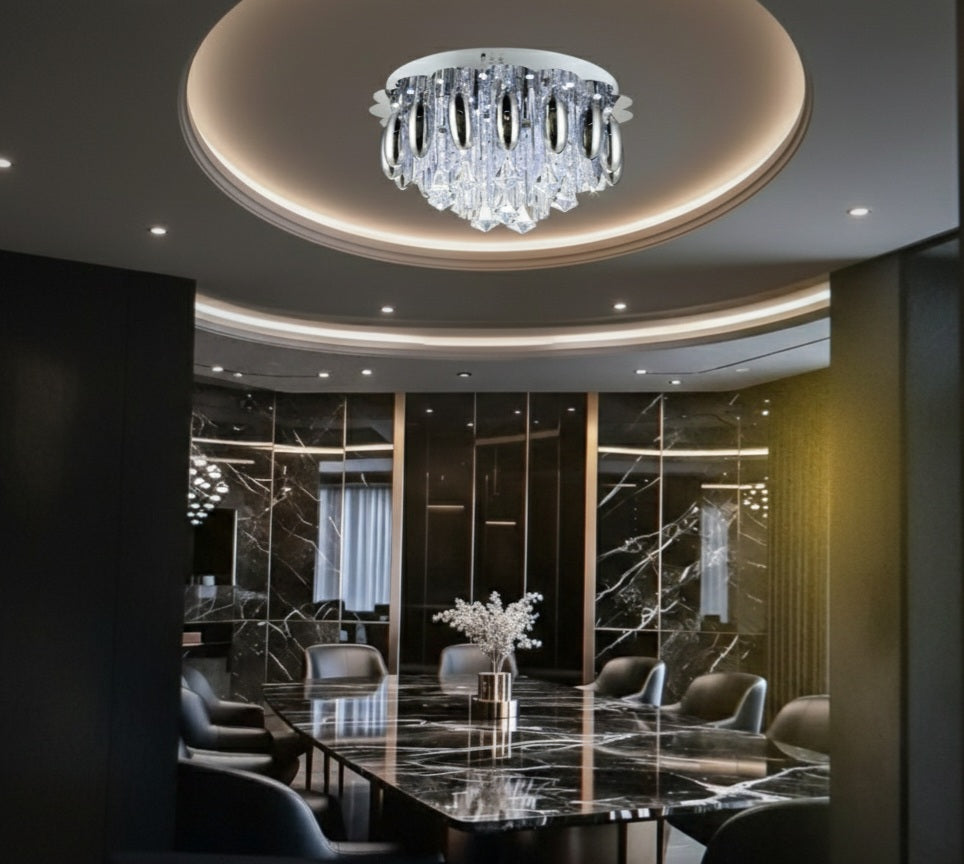 Aura chromed metal and crystal chandelier