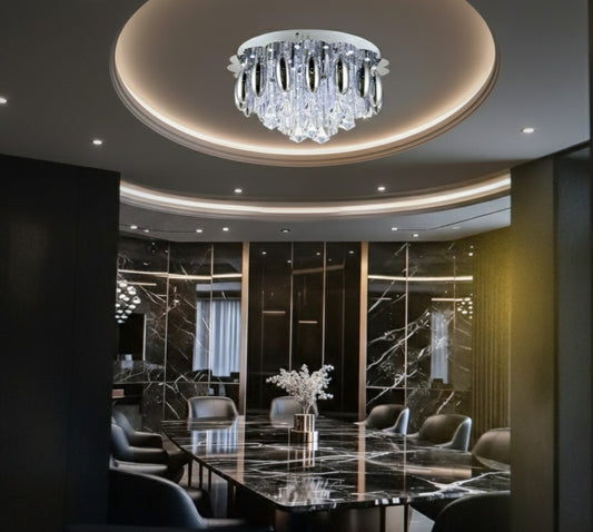 Aura chromed metal and crystal chandelier
